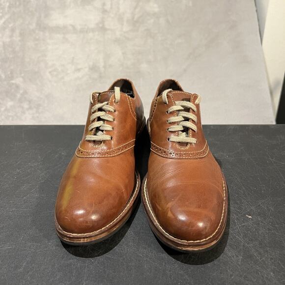 Cole Haan Drake Shoes Mens 8 Medium Brown Leather Oxford Brogue Dress Lace Up - Picture 2 of 11